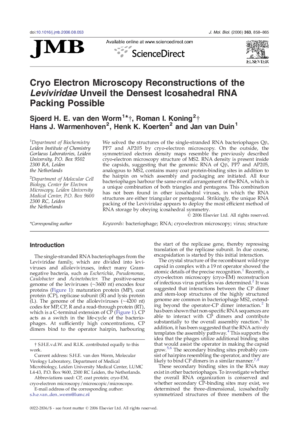 Cryo Electron Microscopy Reconstructions of the Leviviridae Unveil the Densest Icosahedral RNA Packing Possible