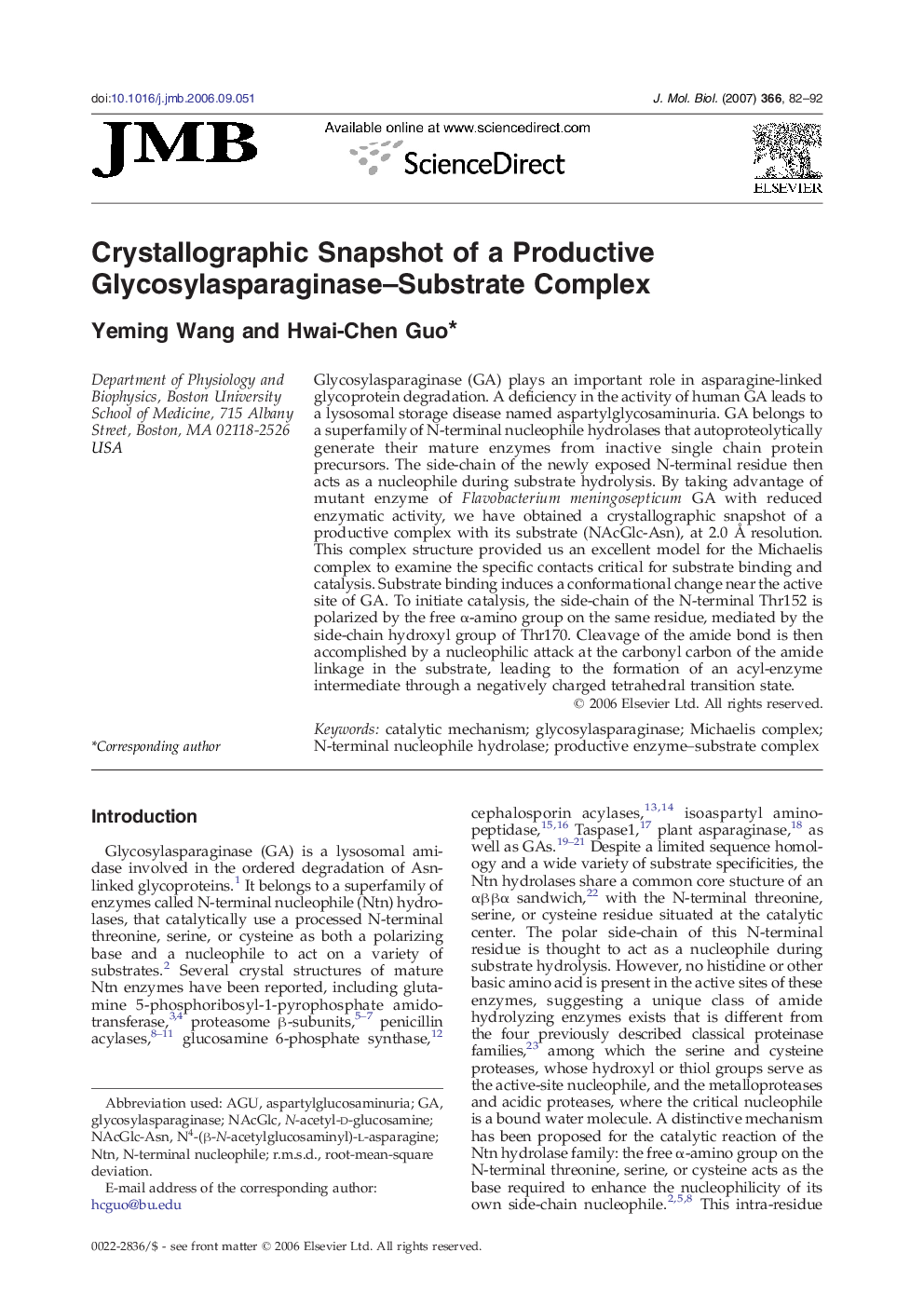 Crystallographic Snapshot of a Productive Glycosylasparaginase–Substrate Complex