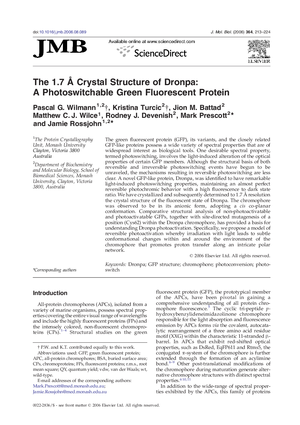 The 1.7 Å Crystal Structure of Dronpa: A Photoswitchable Green Fluorescent Protein