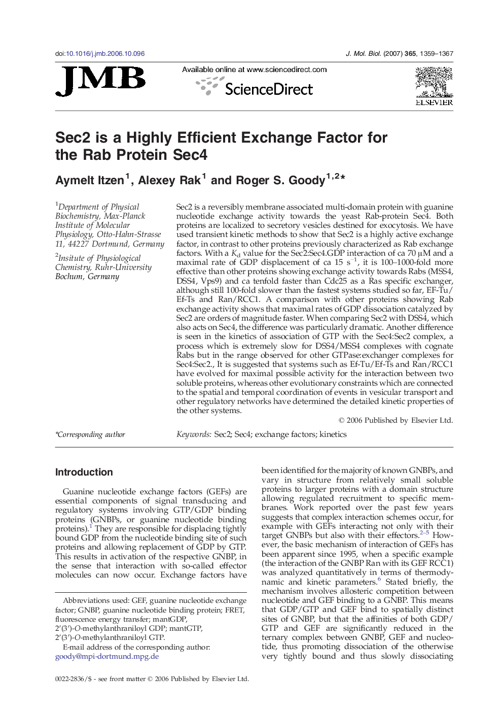 Sec2 is a Highly Efficient Exchange Factor for the Rab Protein Sec4