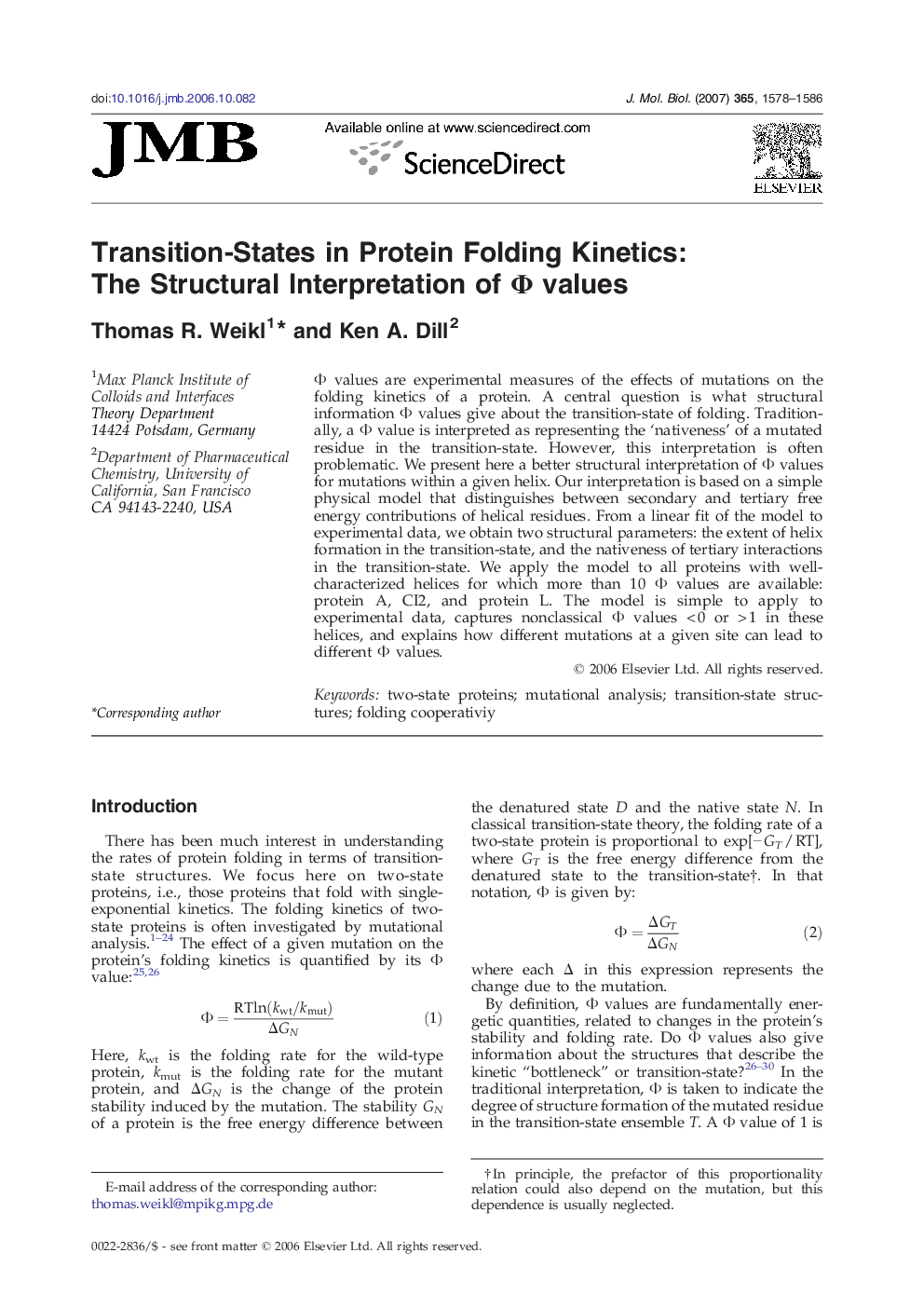 Transition-States in Protein Folding Kinetics: The Structural Interpretation of Φ values