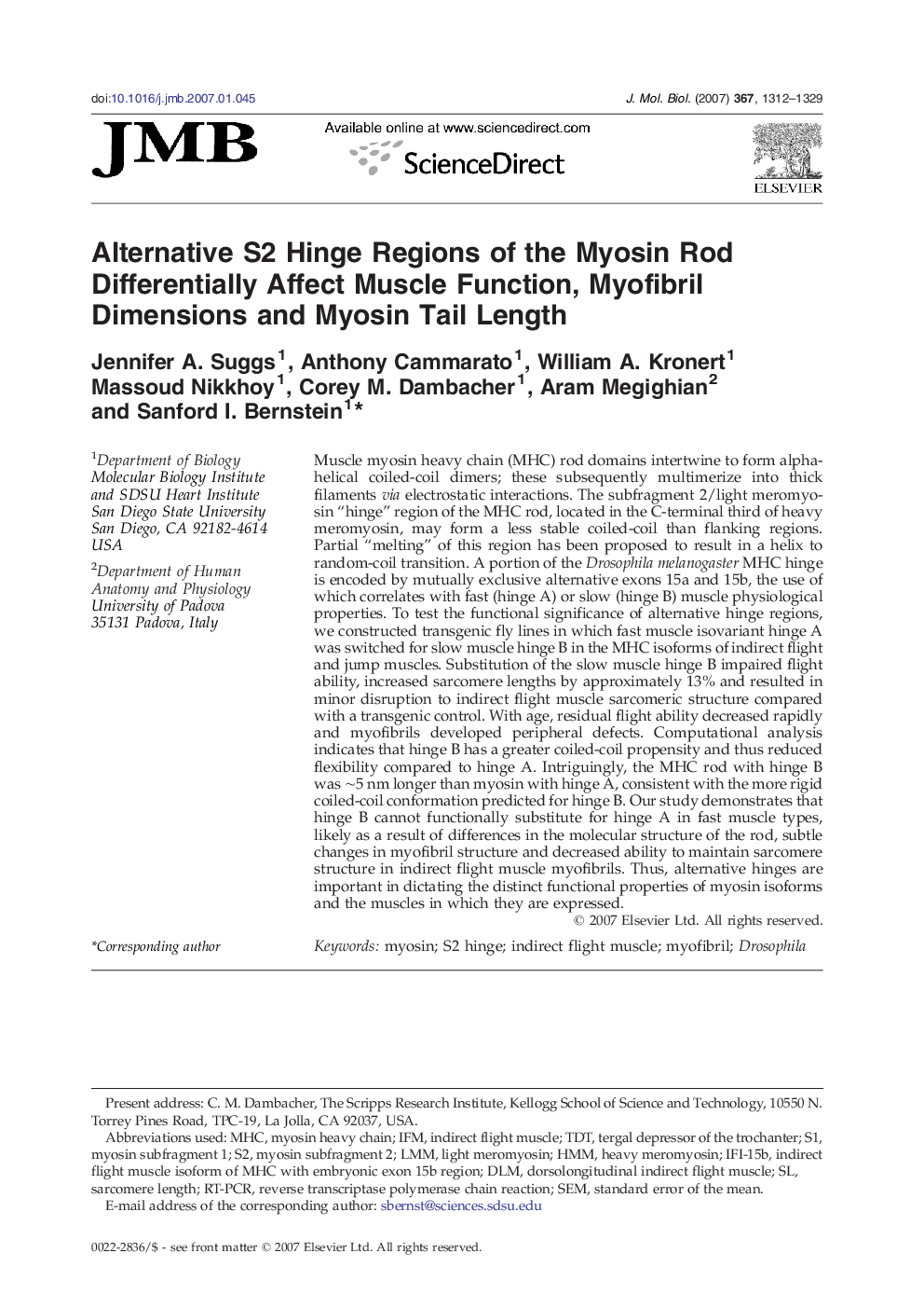 Alternative S2 Hinge Regions of the Myosin Rod Differentially Affect Muscle Function, Myofibril Dimensions and Myosin Tail Length