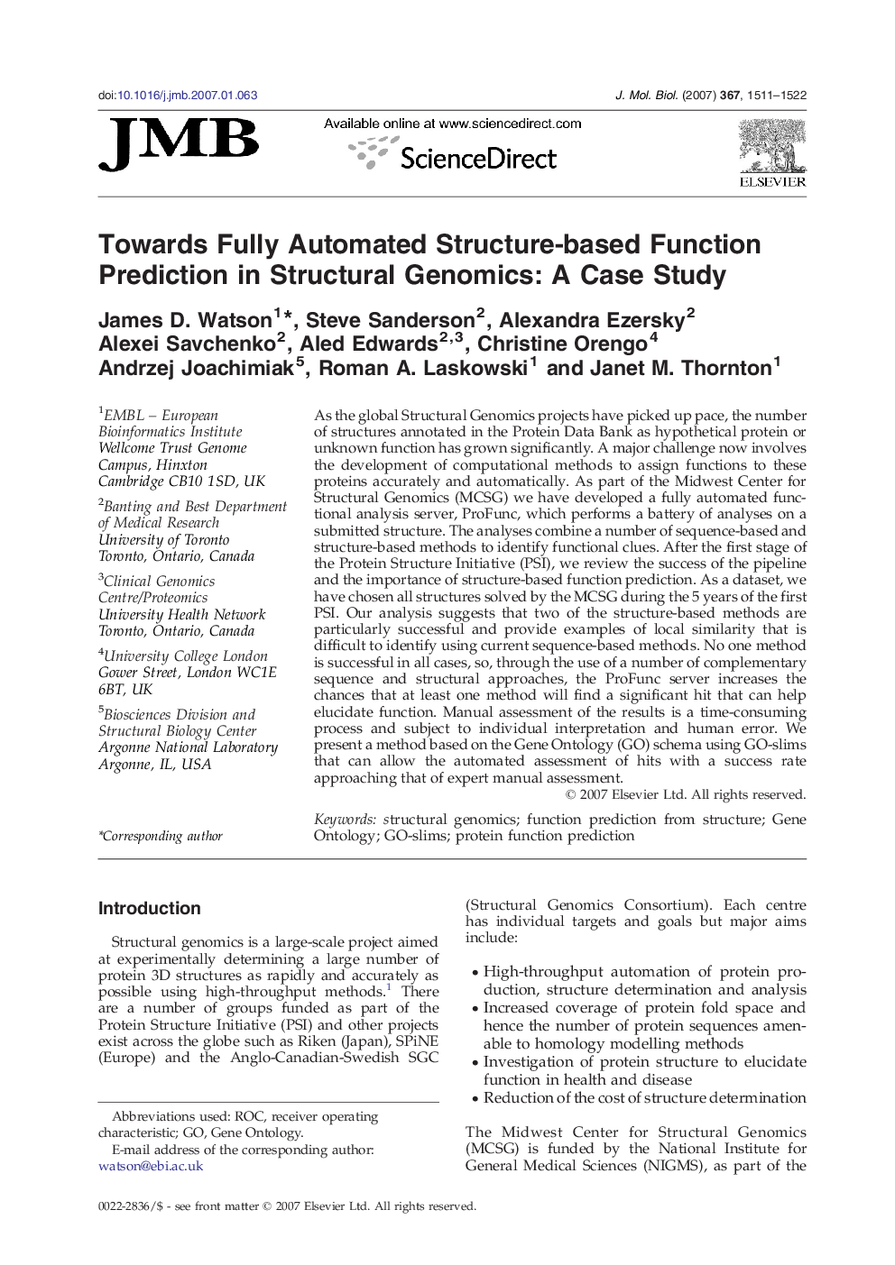 Towards Fully Automated Structure-based Function Prediction in Structural Genomics: A Case Study