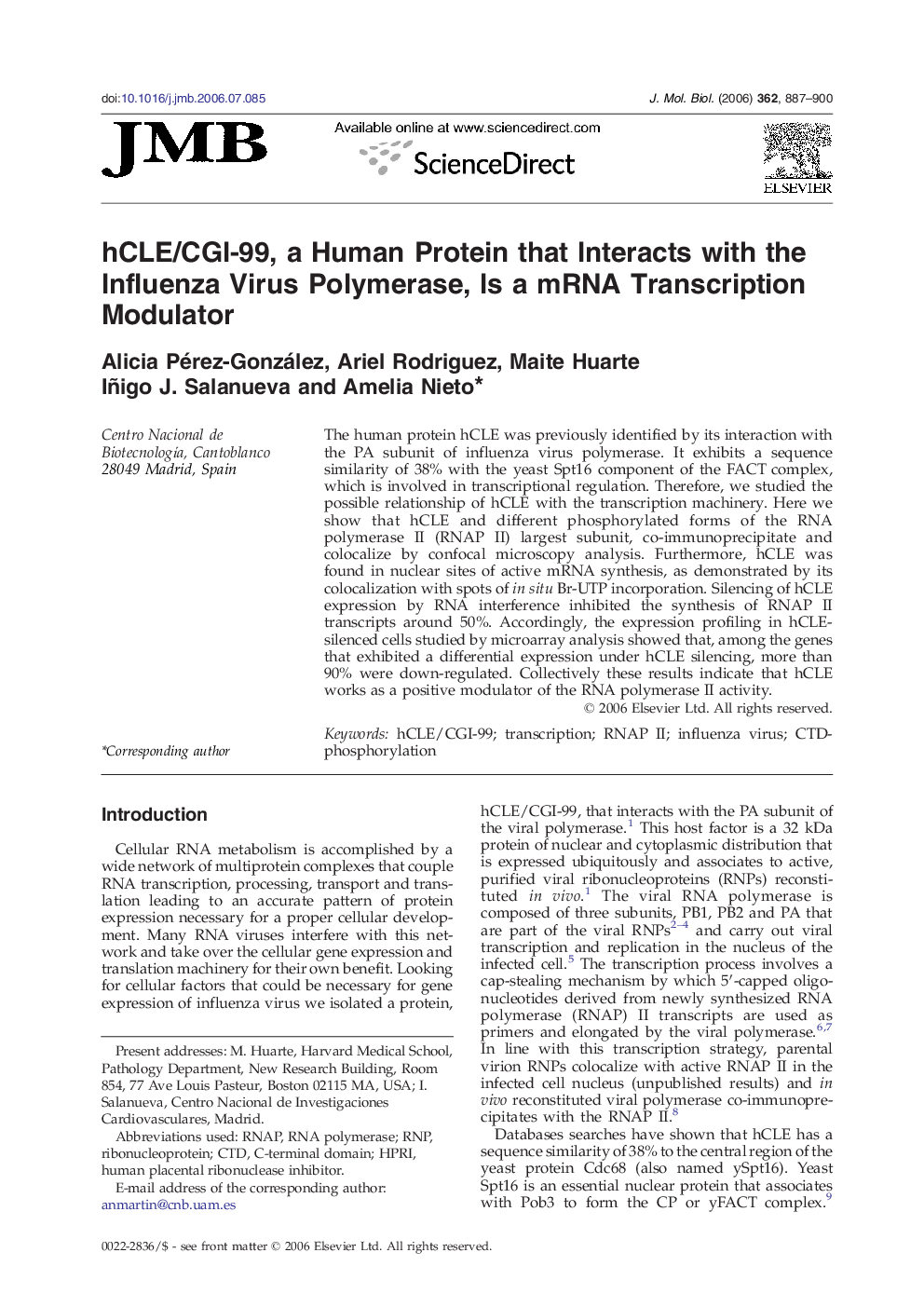 hCLE/CGI-99, a Human Protein that Interacts with the Influenza Virus Polymerase, Is a mRNA Transcription Modulator