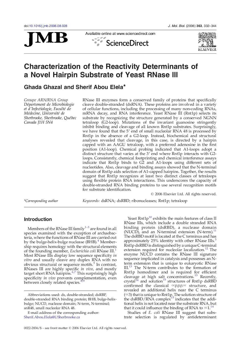 Characterization of the Reactivity Determinants of a Novel Hairpin Substrate of Yeast RNase III