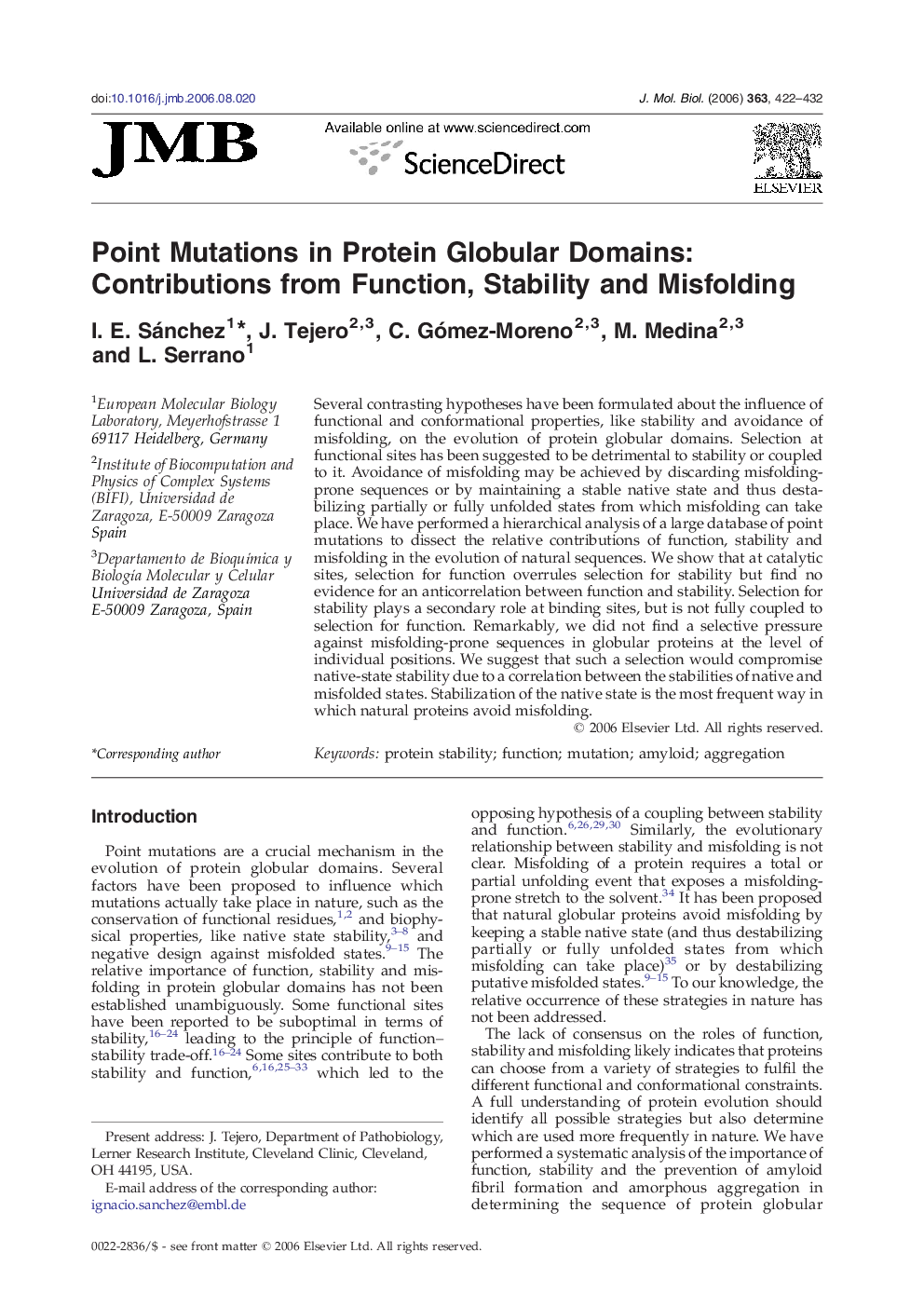 Point Mutations in Protein Globular Domains: Contributions from Function, Stability and Misfolding