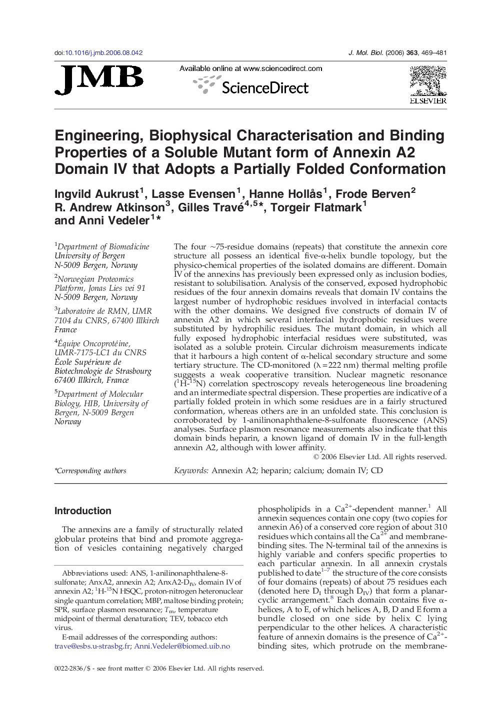 Engineering, Biophysical Characterisation and Binding Properties of a Soluble Mutant form of Annexin A2 Domain IV that Adopts a Partially Folded Conformation