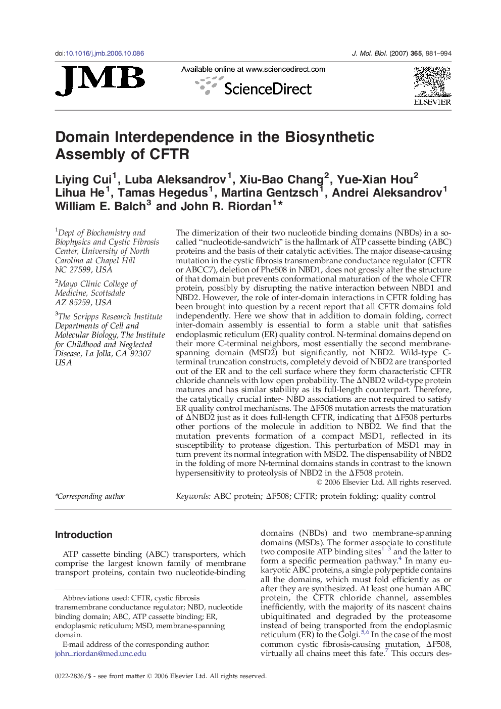 Domain Interdependence in the Biosynthetic Assembly of CFTR