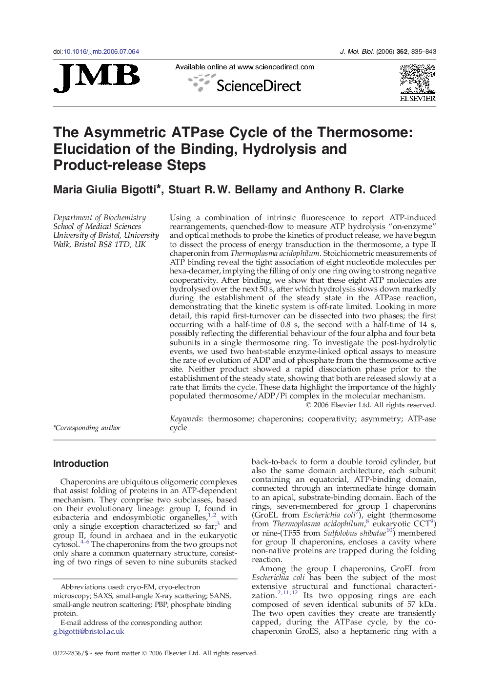 The Asymmetric ATPase Cycle of the Thermosome: Elucidation of the Binding, Hydrolysis and Product-release Steps