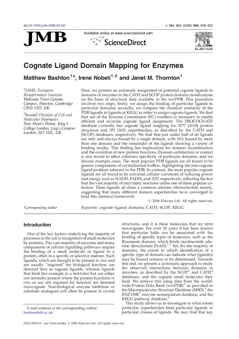 Cognate Ligand Domain Mapping for Enzymes