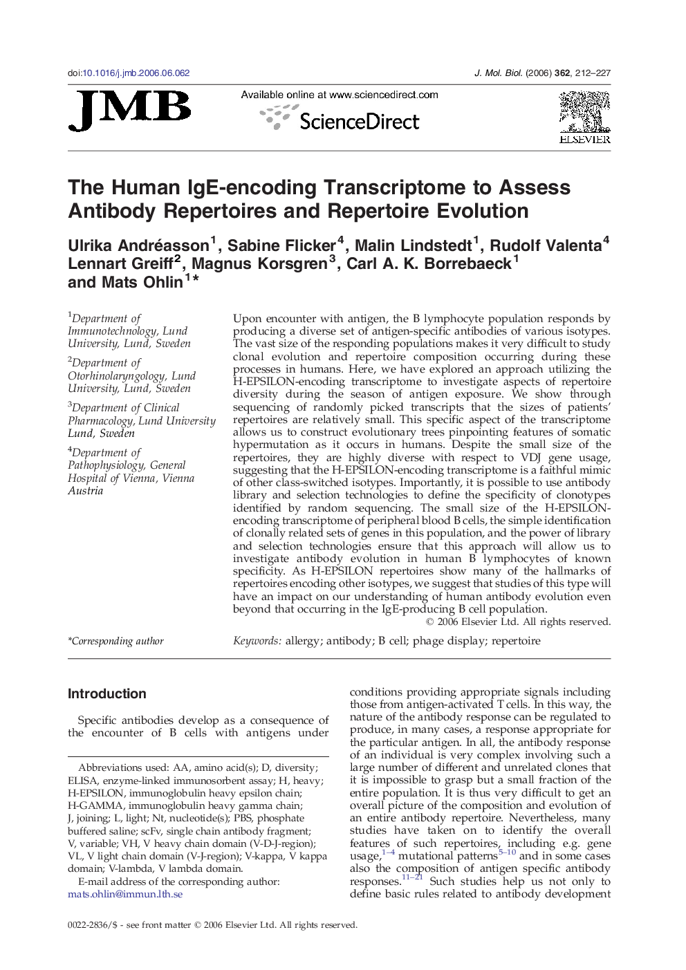 The Human IgE-encoding Transcriptome to Assess Antibody Repertoires and Repertoire Evolution