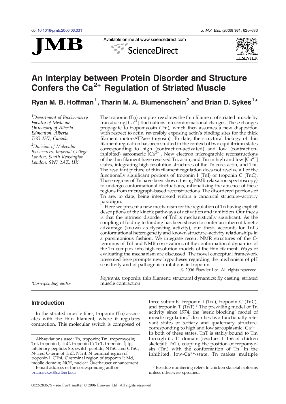 An Interplay between Protein Disorder and Structure Confers the Ca2+ Regulation of Striated Muscle