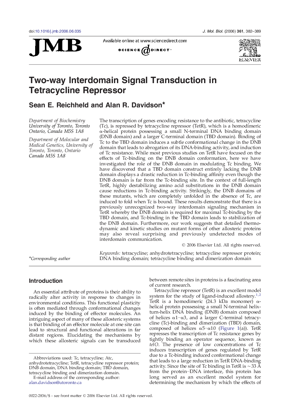 Two-way Interdomain Signal Transduction in Tetracycline Repressor