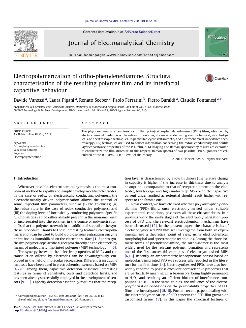 Electropolymerization of ortho-phenylenediamine. Structural characterisation of the resulting polymer film and its interfacial capacitive behaviour