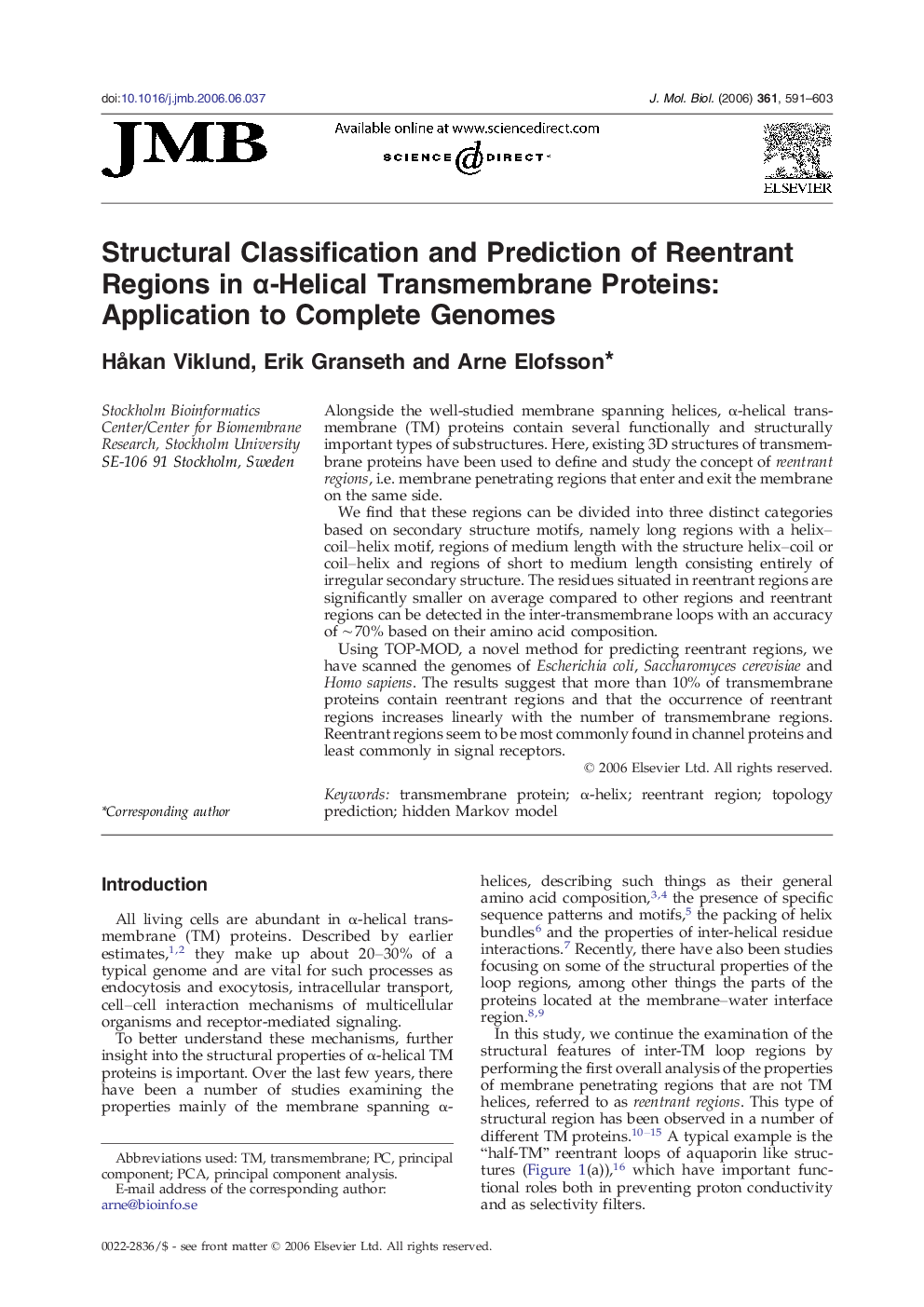 Structural Classification and Prediction of Reentrant Regions in α-Helical Transmembrane Proteins: Application to Complete Genomes