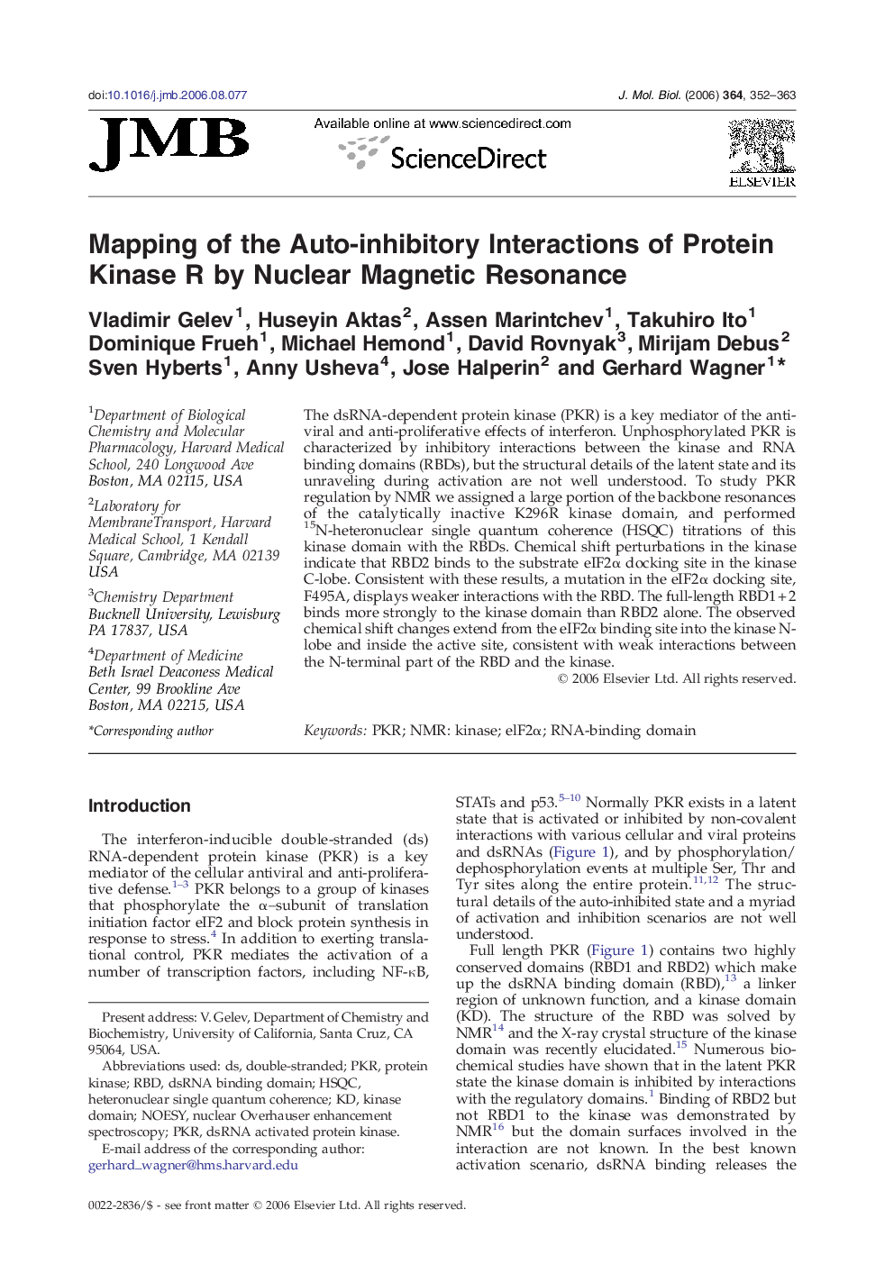 Mapping of the Auto-inhibitory Interactions of Protein Kinase R by Nuclear Magnetic Resonance