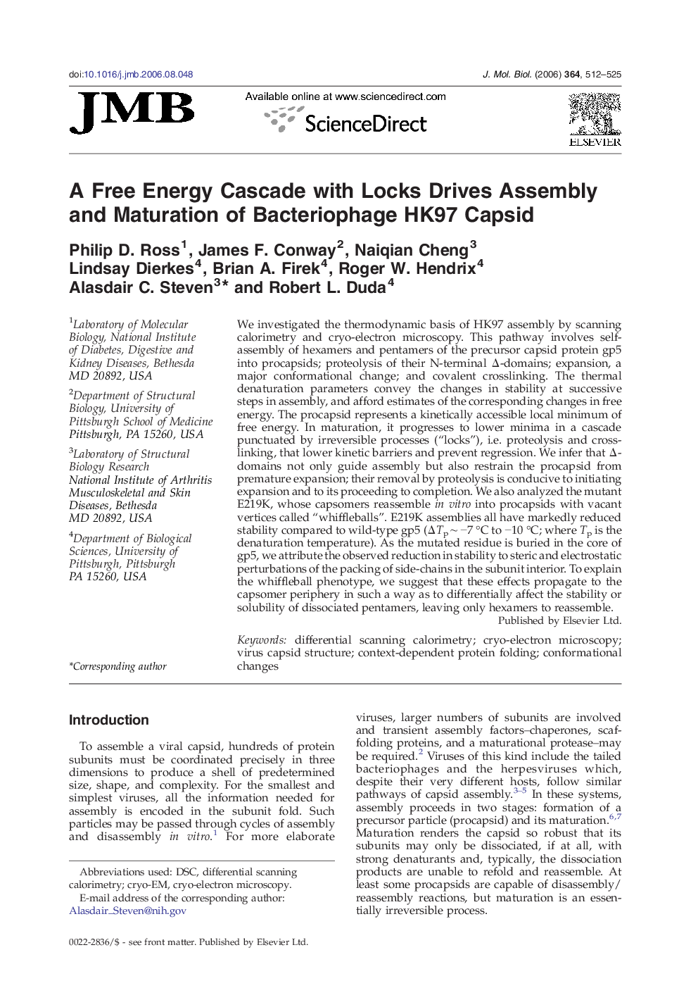 A Free Energy Cascade with Locks Drives Assembly and Maturation of Bacteriophage HK97 Capsid