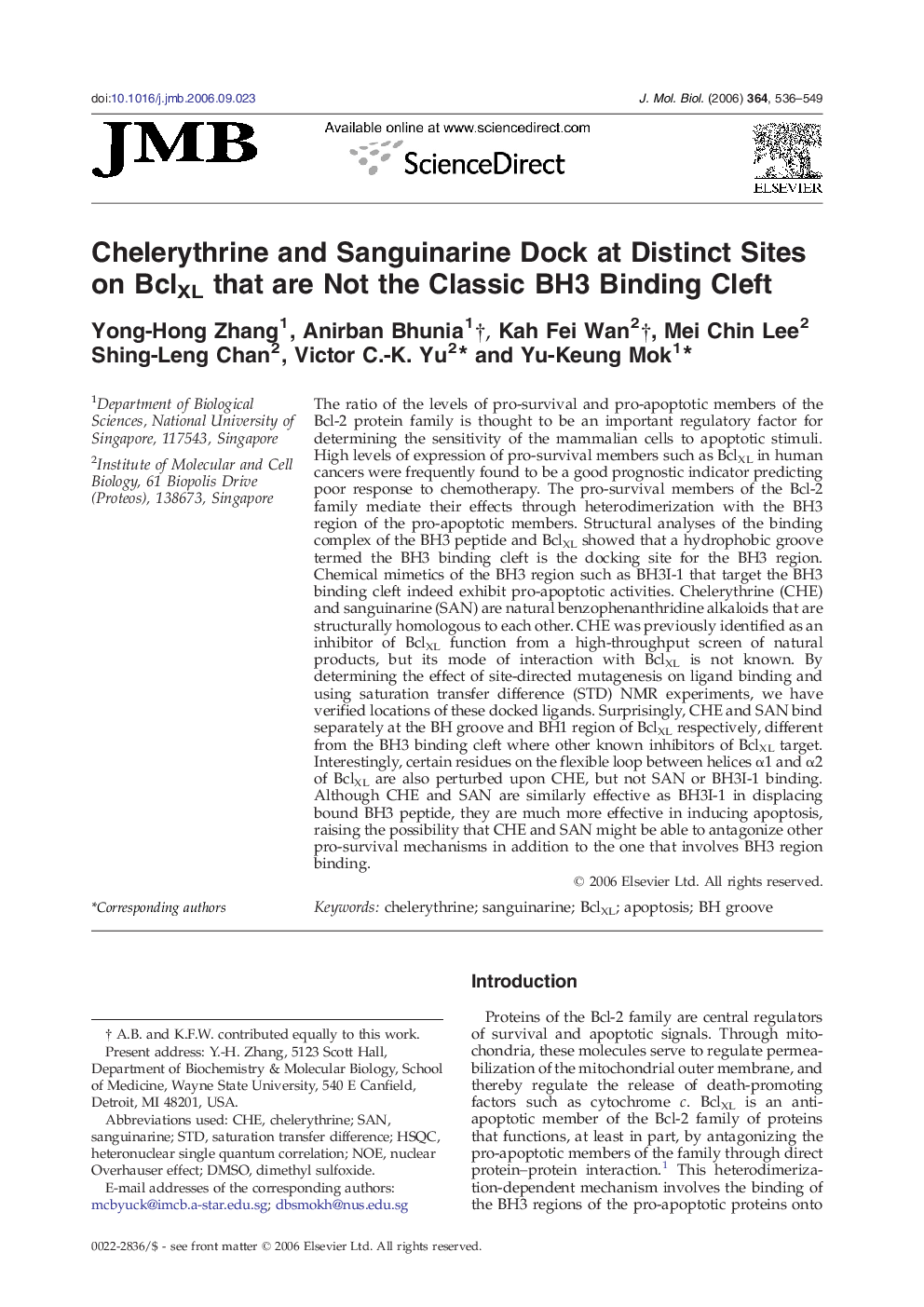 Chelerythrine and Sanguinarine Dock at Distinct Sites on BclXL that are Not the Classic BH3 Binding Cleft