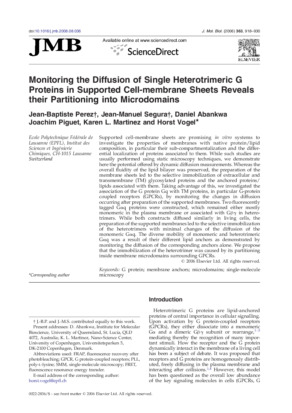 Monitoring the Diffusion of Single Heterotrimeric G Proteins in Supported Cell-membrane Sheets Reveals their Partitioning into Microdomains