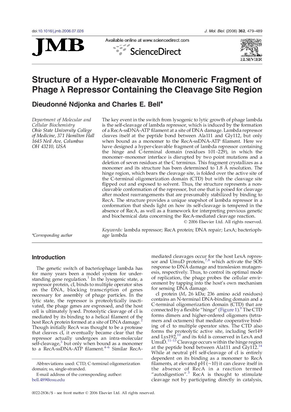 Structure of a Hyper-cleavable Monomeric Fragment of Phage λ Repressor Containing the Cleavage Site Region