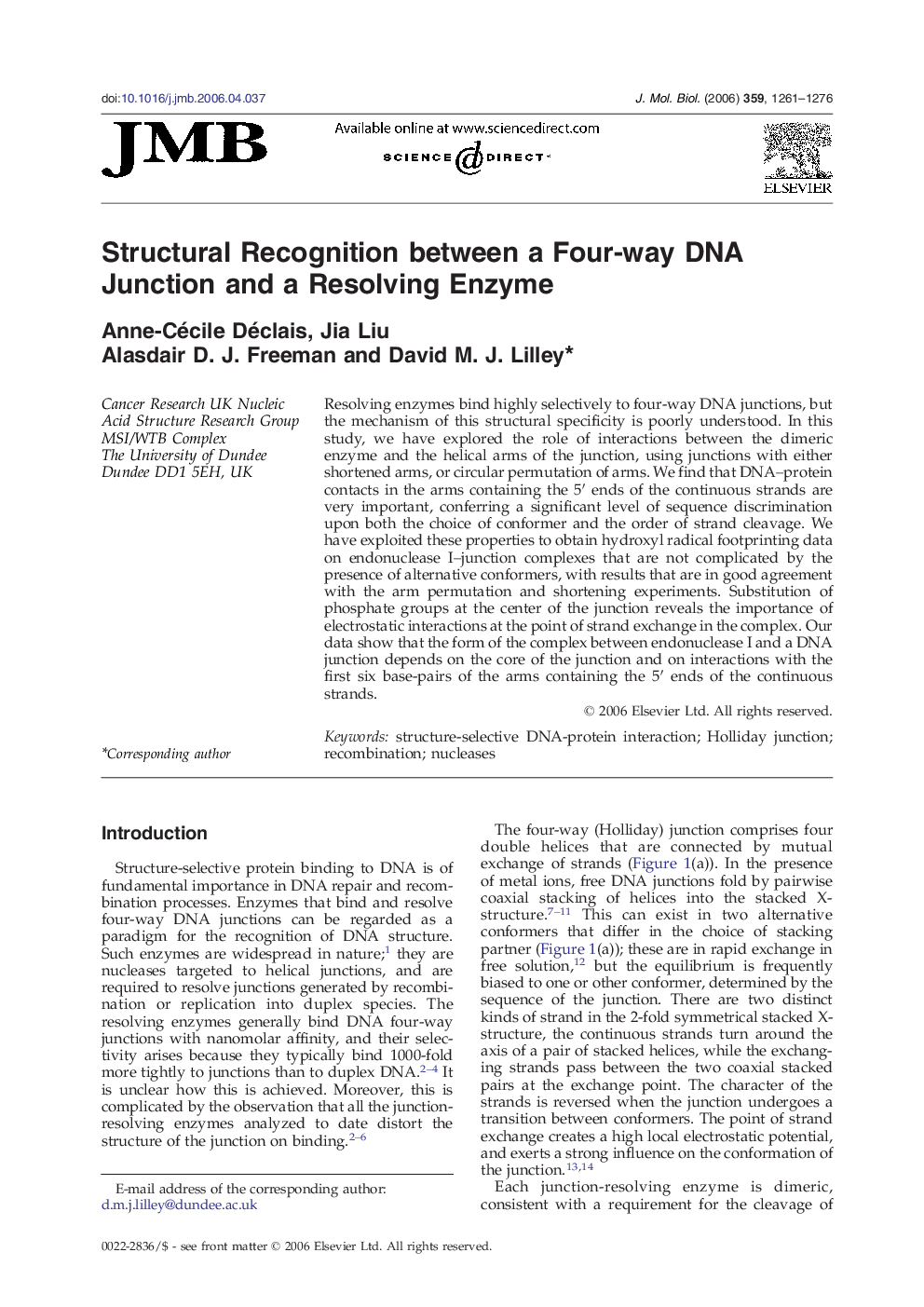 Structural Recognition between a Four-way DNA Junction and a Resolving Enzyme