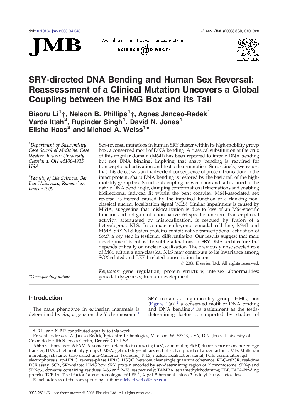 SRY-directed DNA Bending and Human Sex Reversal: Reassessment of a Clinical Mutation Uncovers a Global Coupling between the HMG Box and its Tail