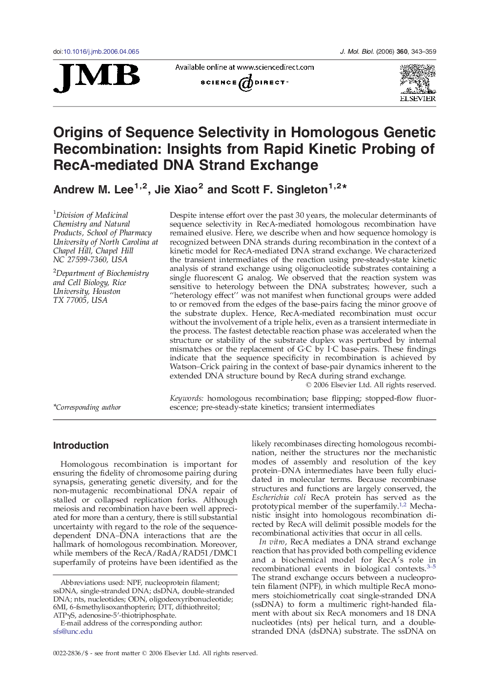 Origins of Sequence Selectivity in Homologous Genetic Recombination: Insights from Rapid Kinetic Probing of RecA-mediated DNA Strand Exchange