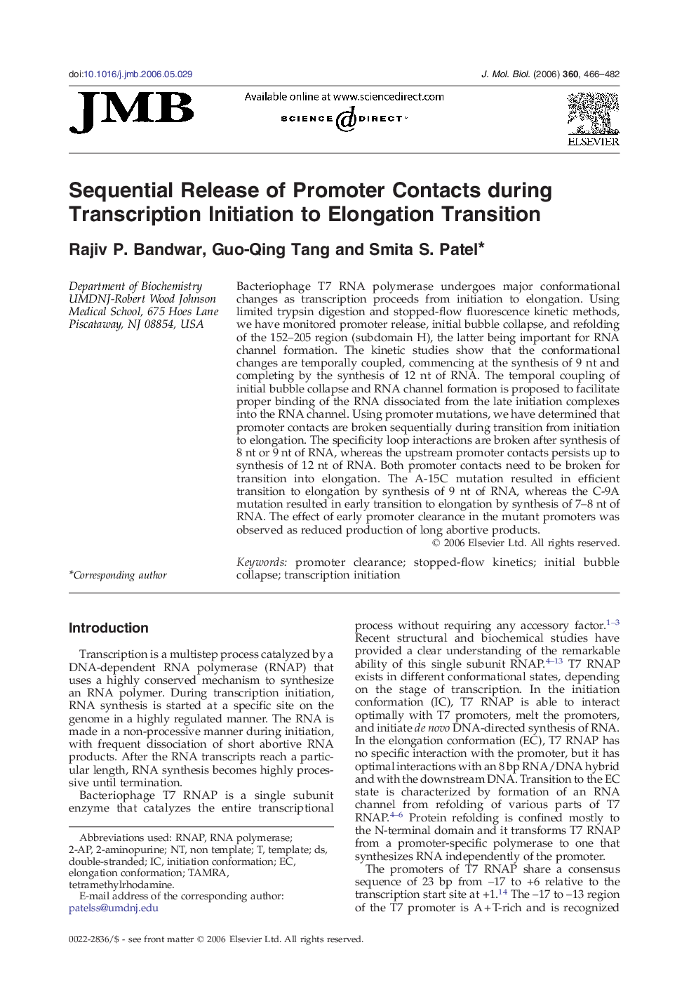 Sequential Release of Promoter Contacts during Transcription Initiation to Elongation Transition