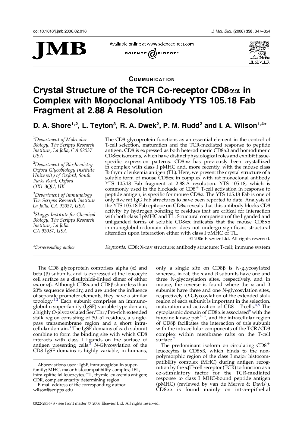 Crystal Structure of the TCR Co-receptor CD8αα in Complex with Monoclonal Antibody YTS 105.18 Fab Fragment at 2.88 Å Resolution