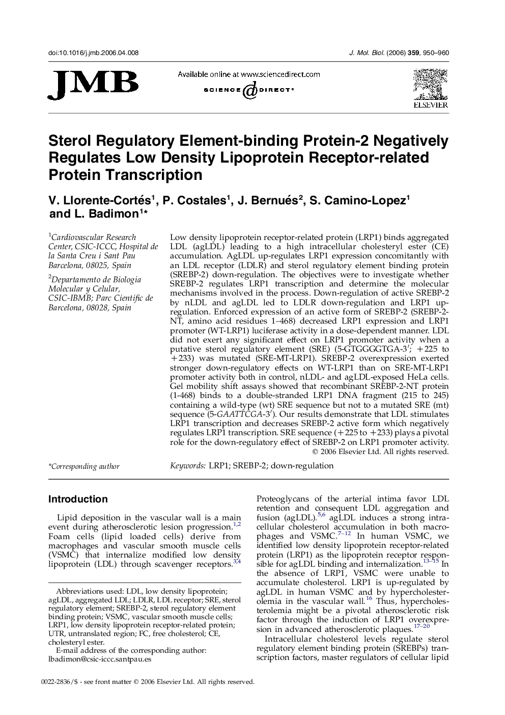 Sterol Regulatory Element-binding Protein-2 Negatively Regulates Low Density Lipoprotein Receptor-related Protein Transcription