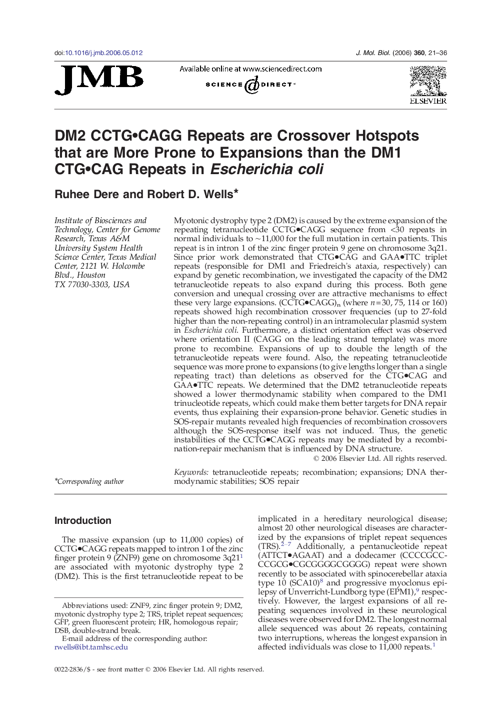 DM2 CCTG•CAGG Repeats are Crossover Hotspots that are More Prone to Expansions than the DM1 CTG•CAG Repeats in Escherichia coli