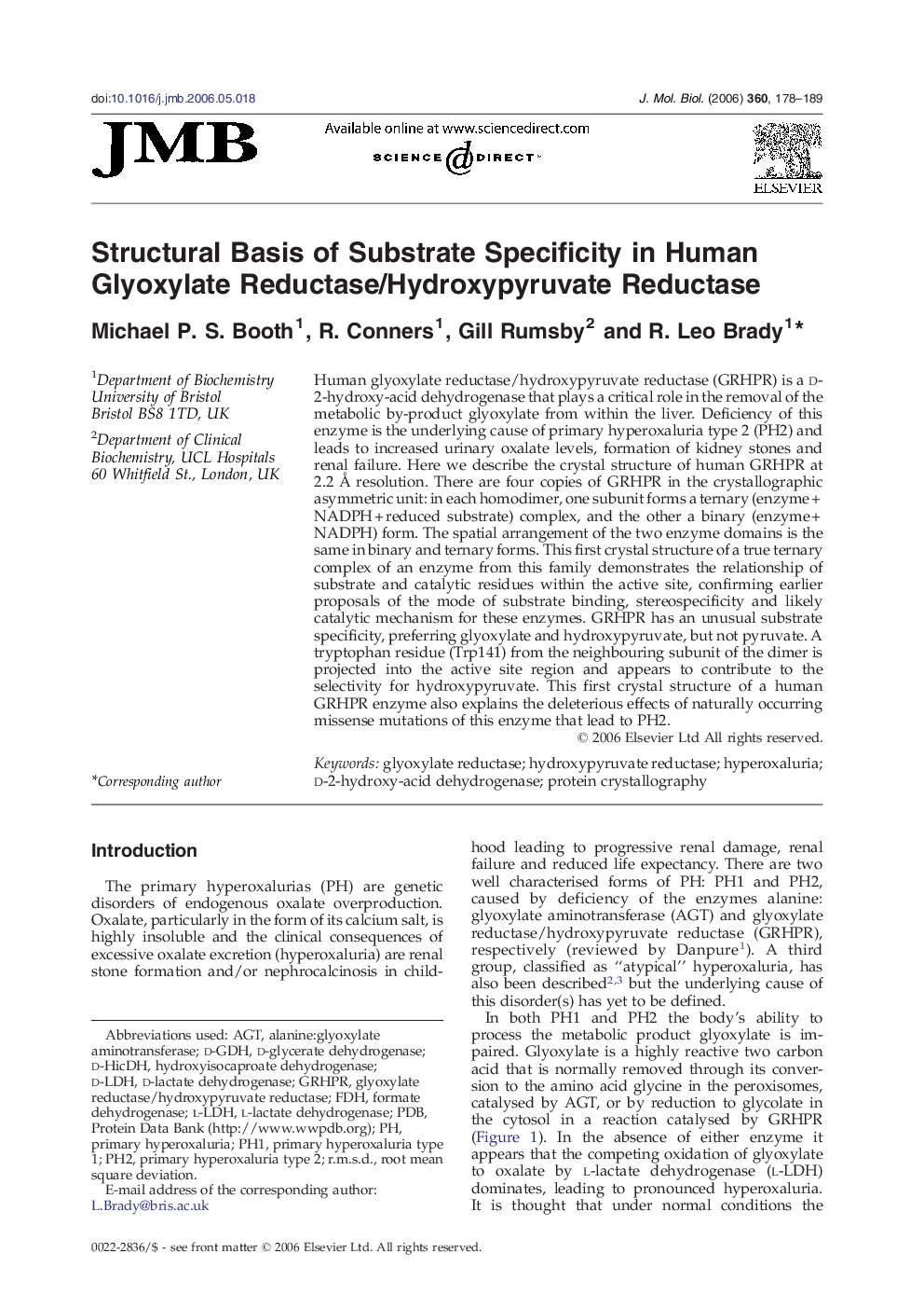 Structural Basis of Substrate Specificity in Human Glyoxylate Reductase/Hydroxypyruvate Reductase