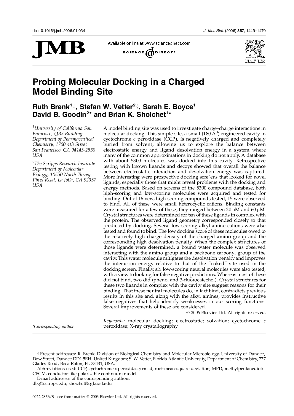 Probing Molecular Docking in a Charged Model Binding Site