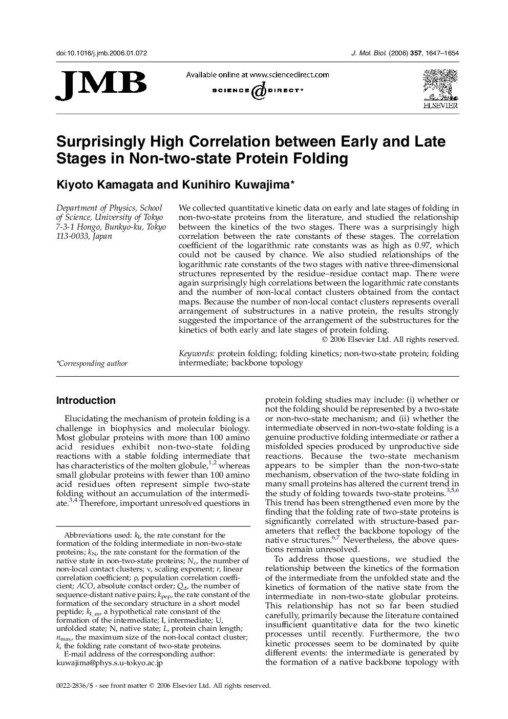 Surprisingly High Correlation between Early and Late Stages in Non-two-state Protein Folding