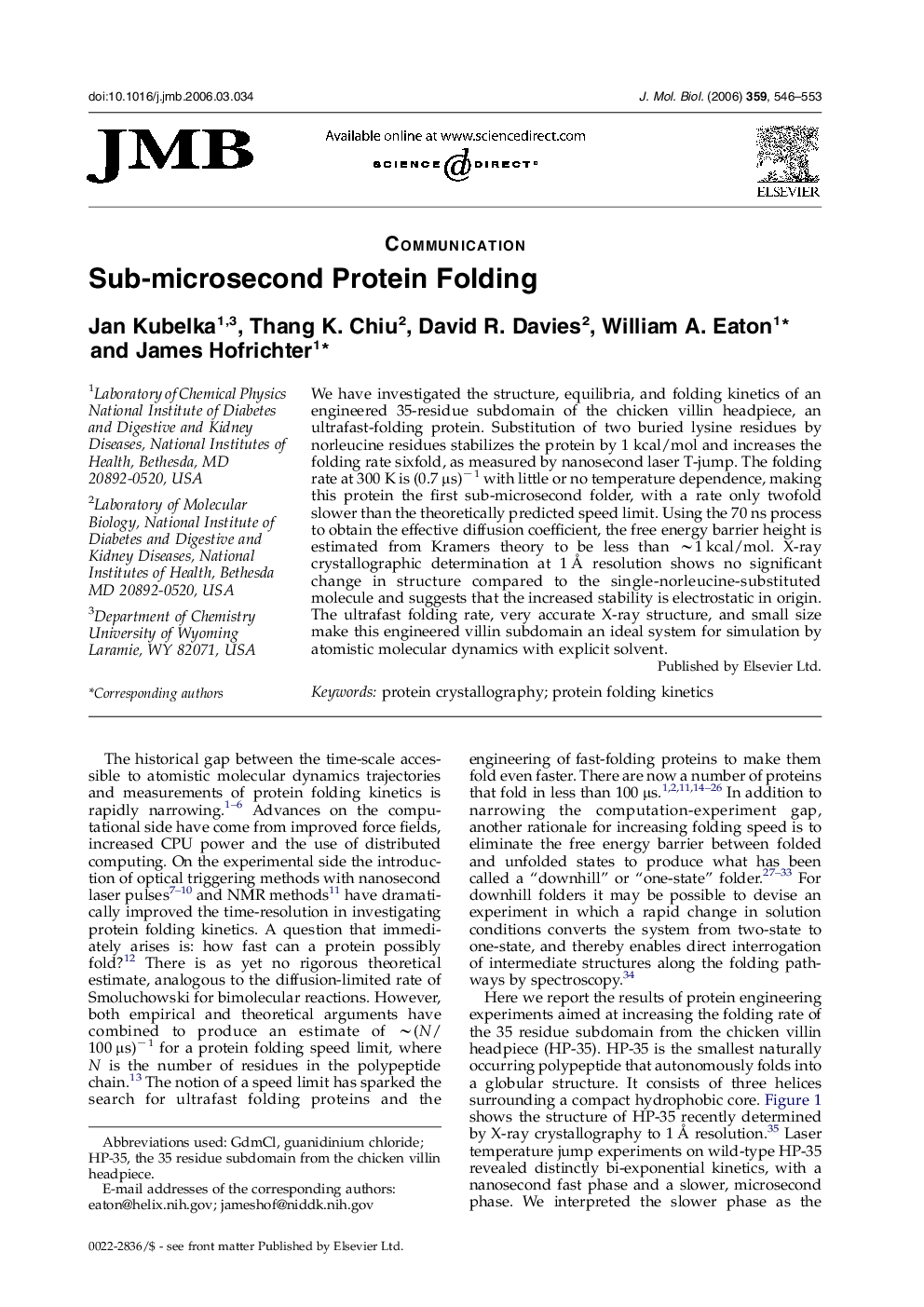 Sub-microsecond Protein Folding