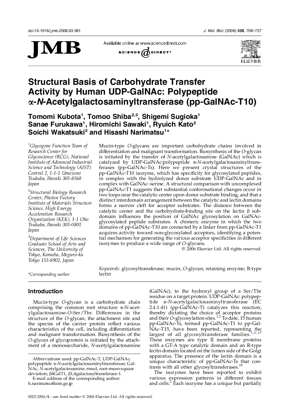 Structural Basis of Carbohydrate Transfer Activity by Human UDP-GalNAc: Polypeptide α-N-Acetylgalactosaminyltransferase (pp-GalNAc-T10)