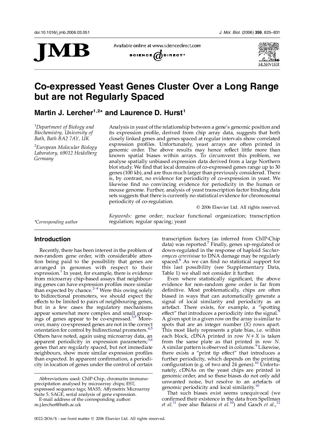 Co-expressed Yeast Genes Cluster Over a Long Range but are not Regularly Spaced