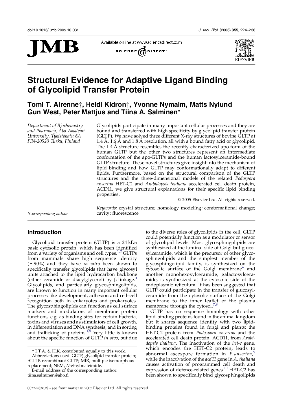 Structural Evidence for Adaptive Ligand Binding of Glycolipid Transfer Protein