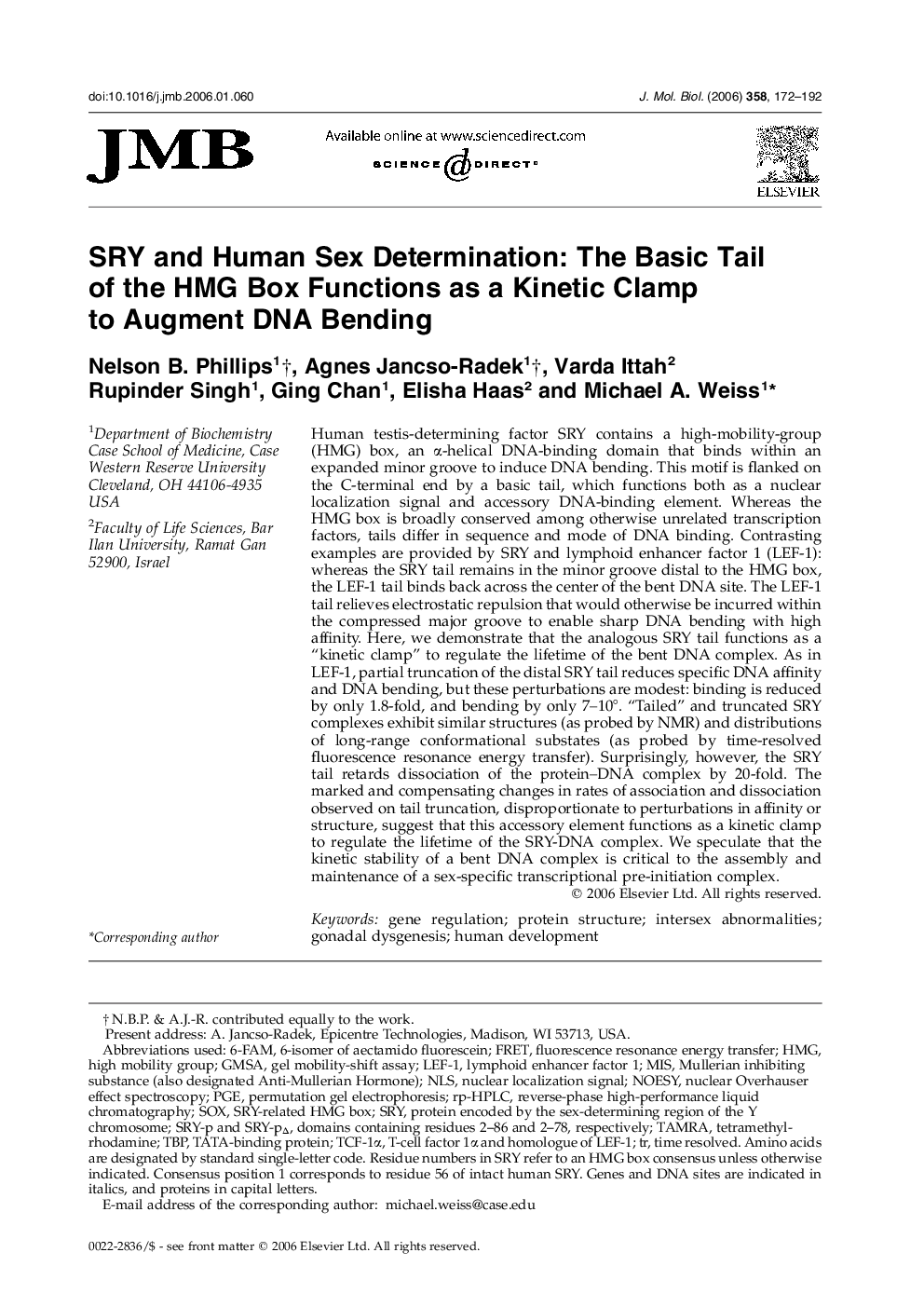 SRY and Human Sex Determination: The Basic Tail of the HMG Box Functions as a Kinetic Clamp to Augment DNA Bending