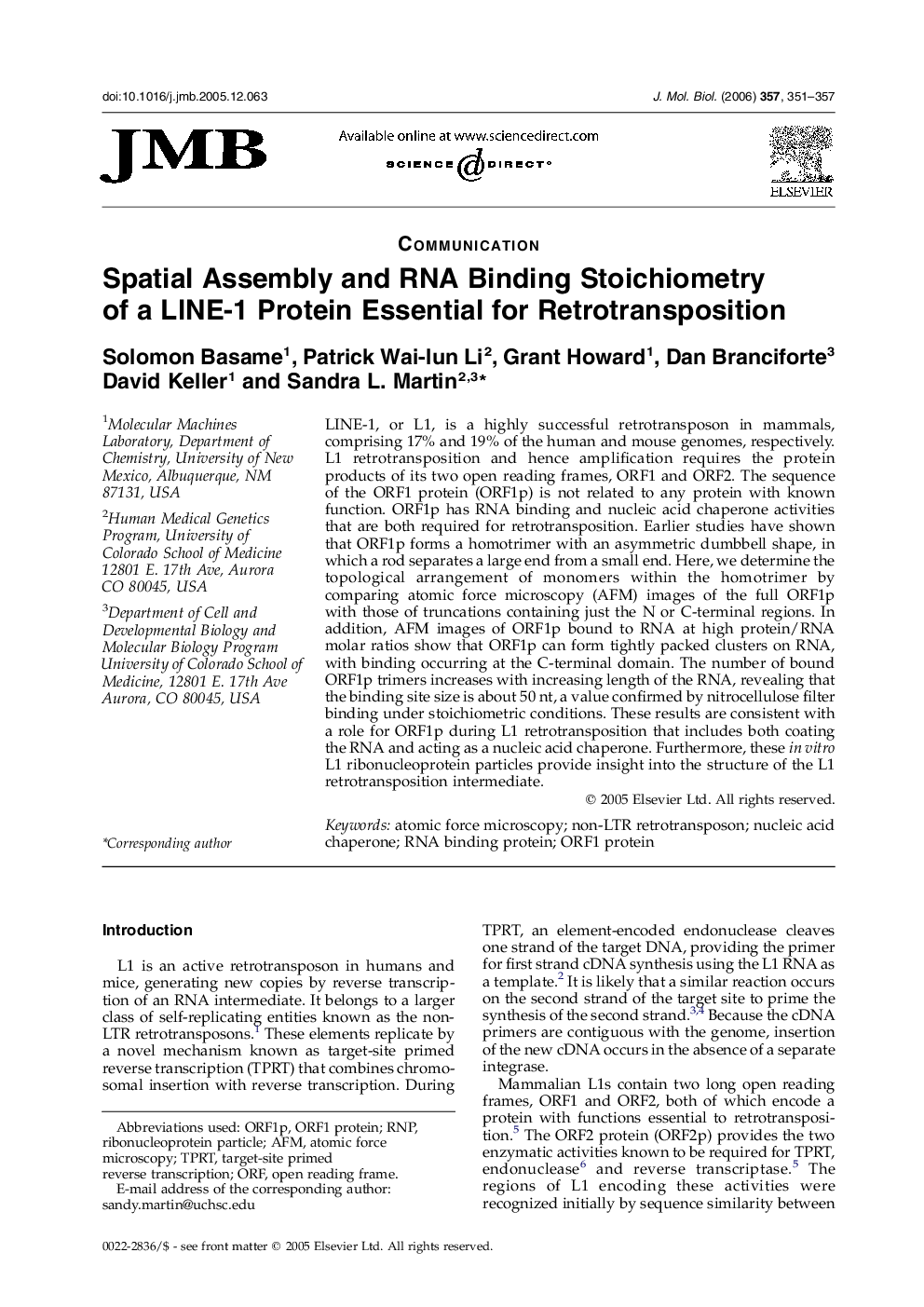 Spatial Assembly and RNA Binding Stoichiometry of a LINE-1 Protein Essential for Retrotransposition