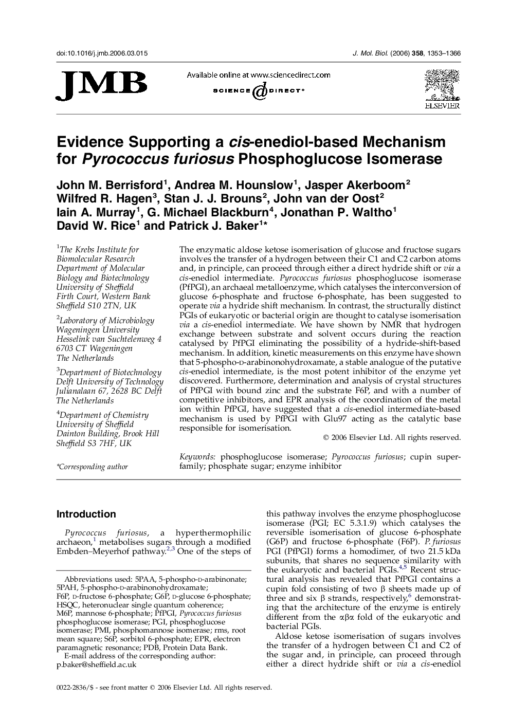 Evidence Supporting a cis-enediol-based Mechanism for Pyrococcus furiosus Phosphoglucose Isomerase