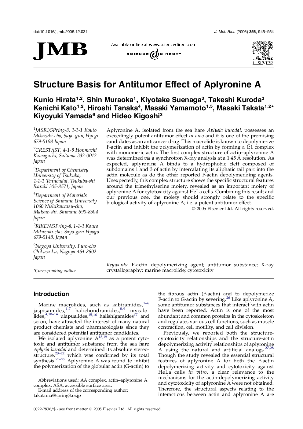 Structure Basis for Antitumor Effect of Aplyronine A