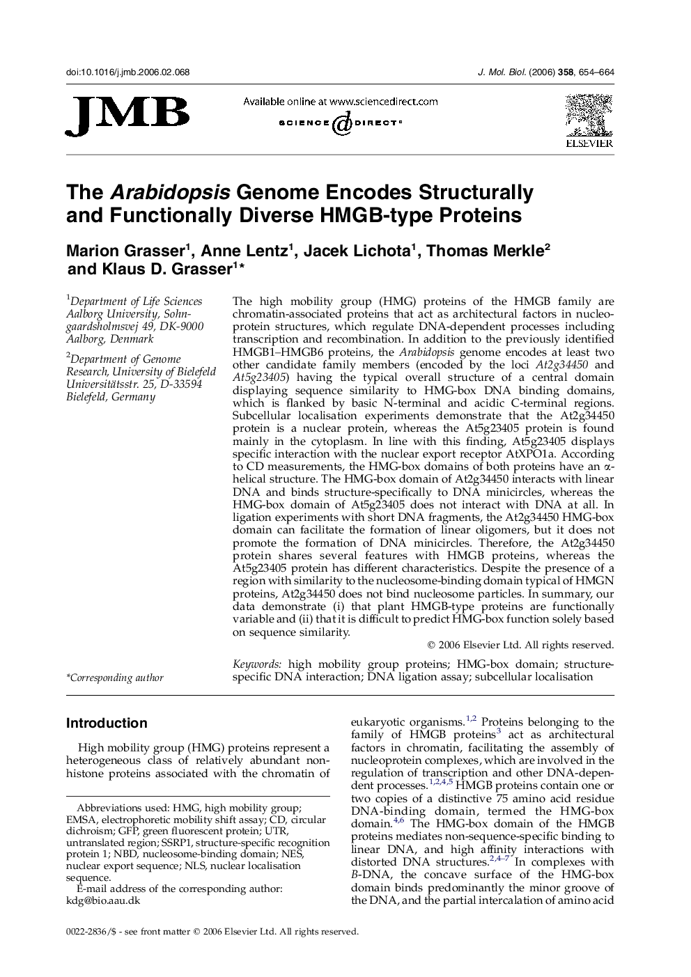 The Arabidopsis Genome Encodes Structurally and Functionally Diverse HMGB-type Proteins