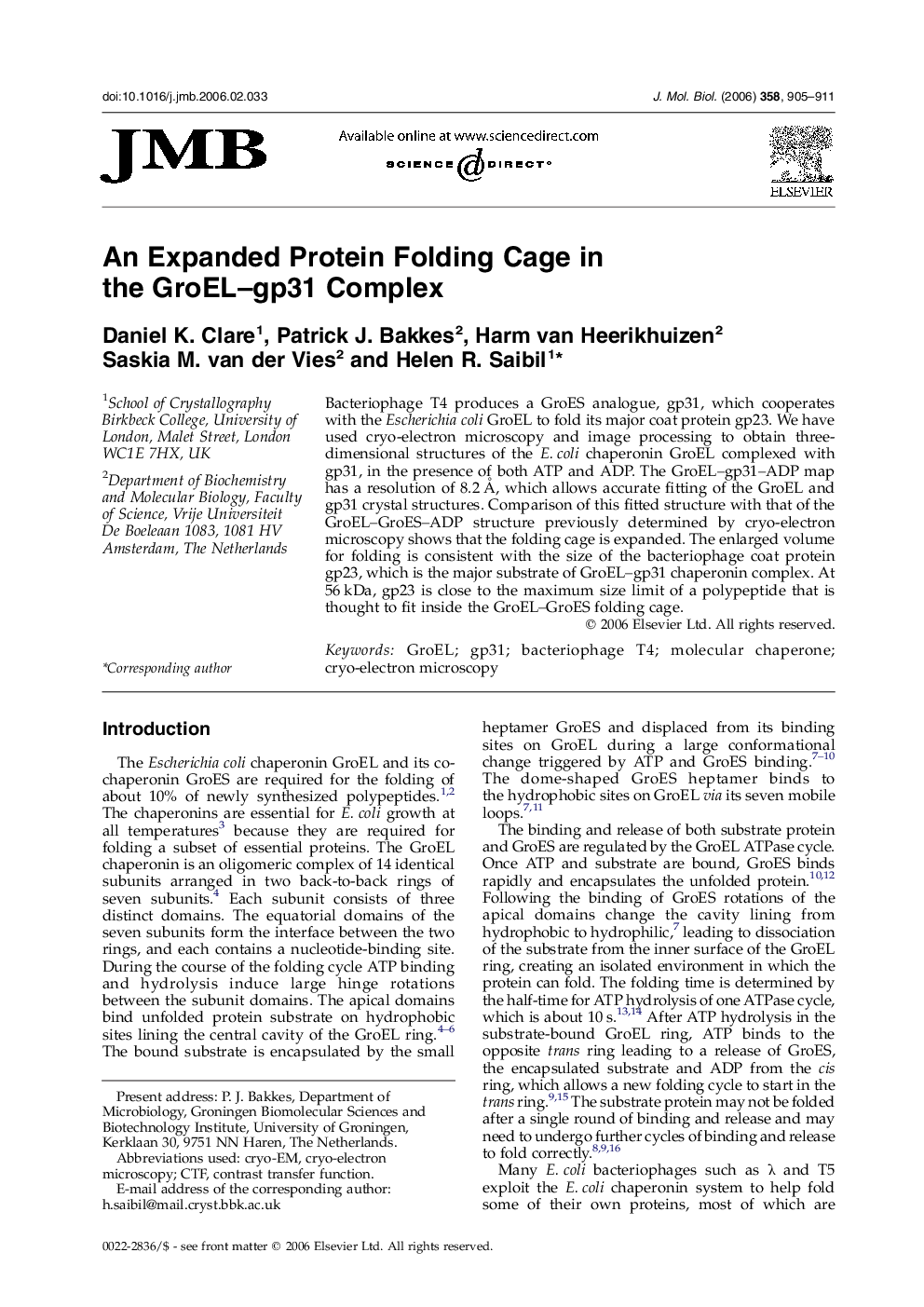 An Expanded Protein Folding Cage in the GroEL–gp31 Complex