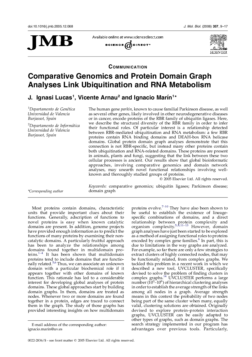 Comparative Genomics and Protein Domain Graph Analyses Link Ubiquitination and RNA Metabolism