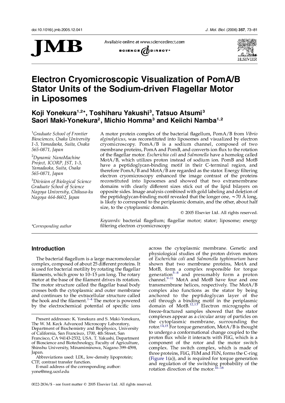 Electron Cryomicroscopic Visualization of PomA/B Stator Units of the Sodium-driven Flagellar Motor in Liposomes