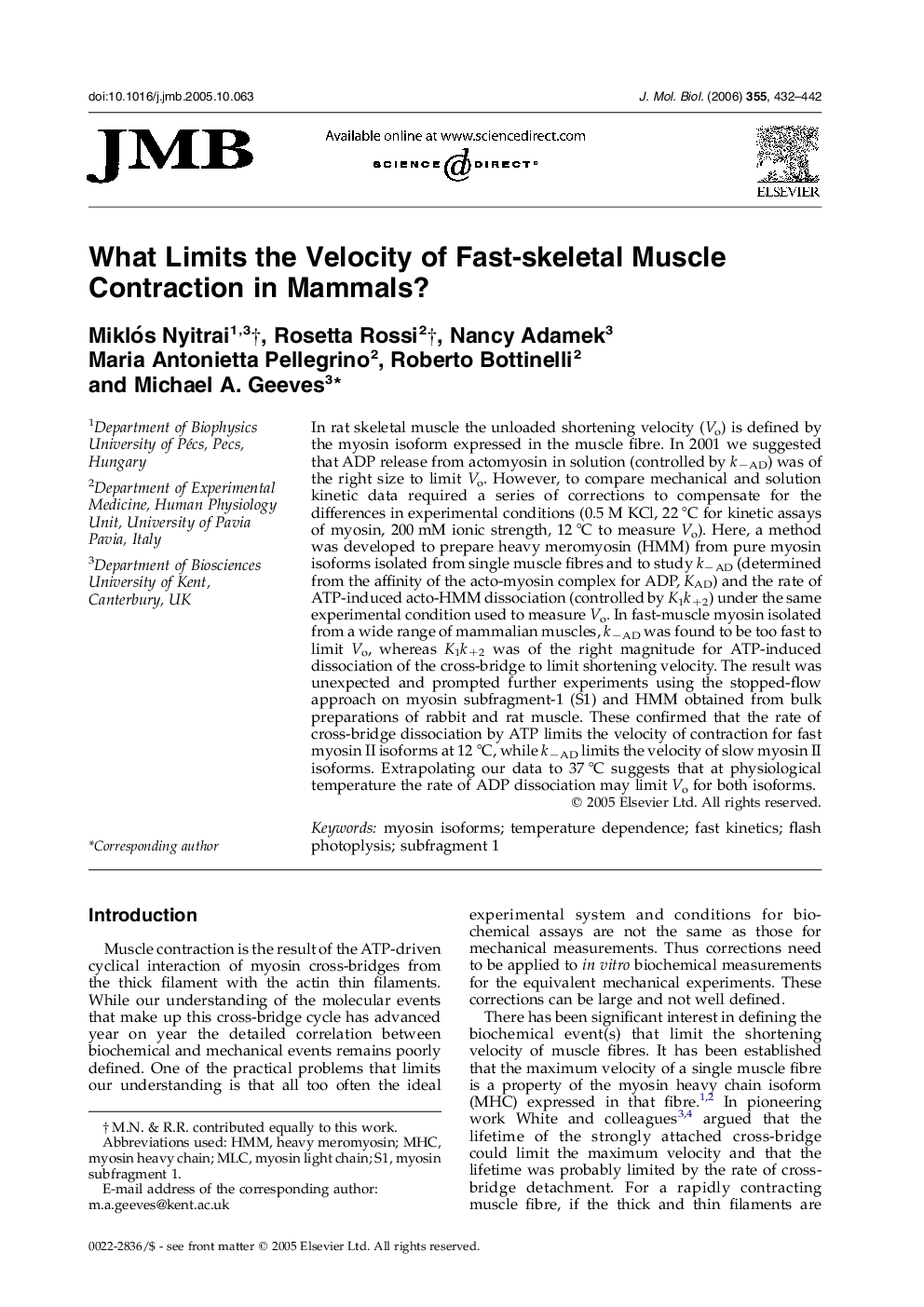 What Limits the Velocity of Fast-skeletal Muscle Contraction in Mammals?