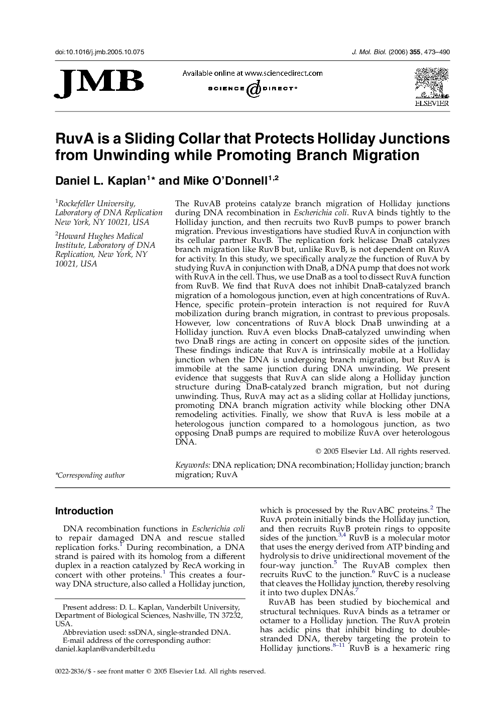 RuvA is a Sliding Collar that Protects Holliday Junctions from Unwinding while Promoting Branch Migration