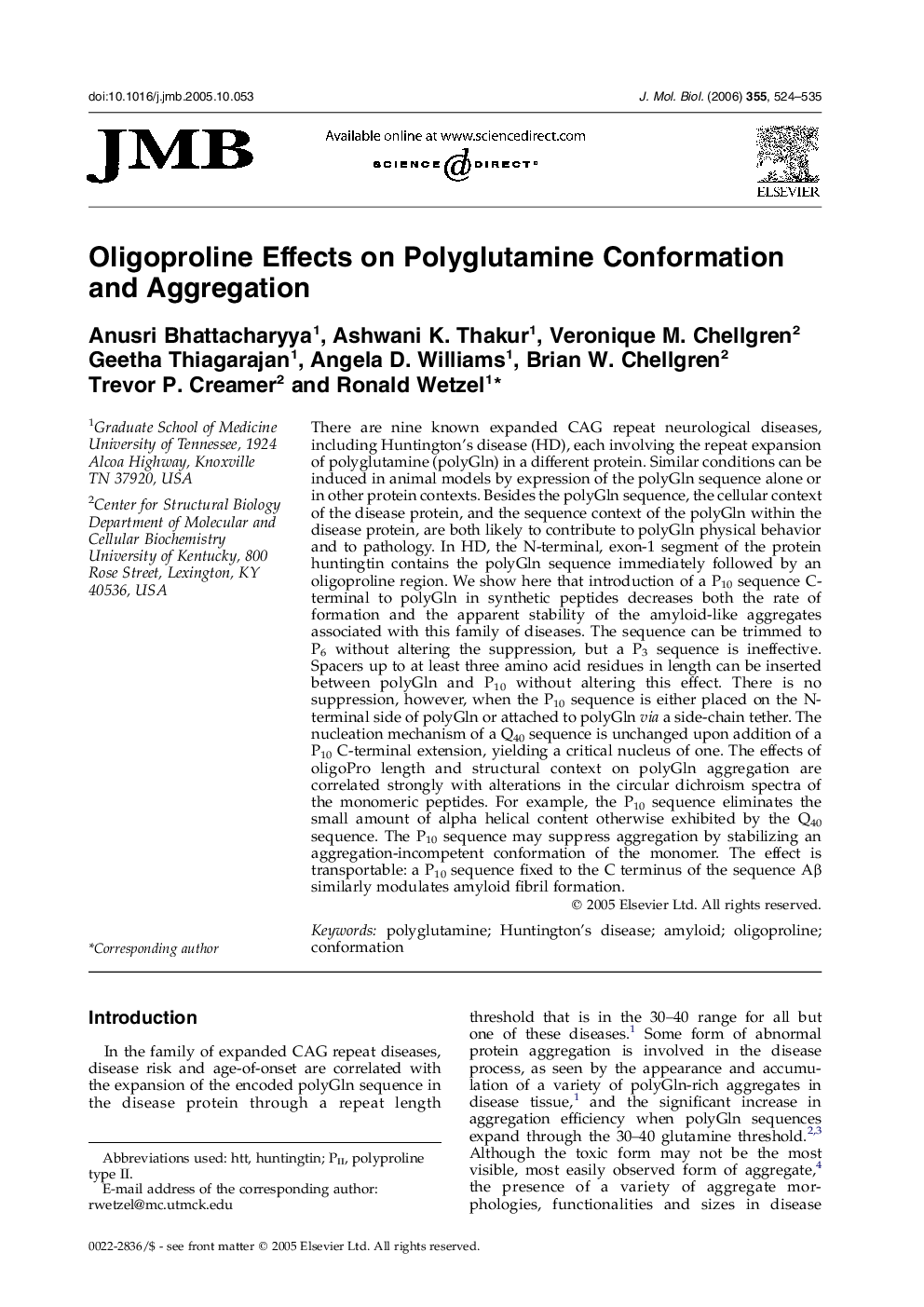 Oligoproline Effects on Polyglutamine Conformation and Aggregation