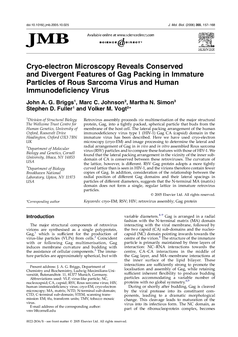 Cryo-electron Microscopy Reveals Conserved and Divergent Features of Gag Packing in Immature Particles of Rous Sarcoma Virus and Human Immunodeficiency Virus